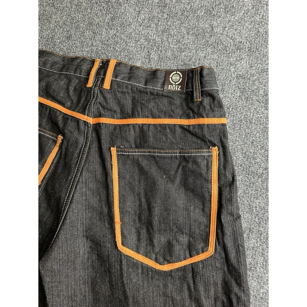 Mens Noiz Jeans Black Denim Shorts Orange Stitching 100% Cotton, Size 36